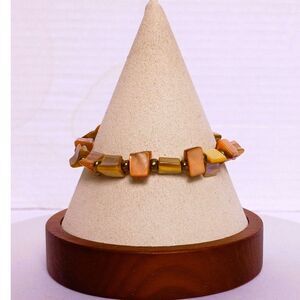 Beaded Stretchy Bracelet Square Shell Beads in Shades of Brown, Orange, and Gold